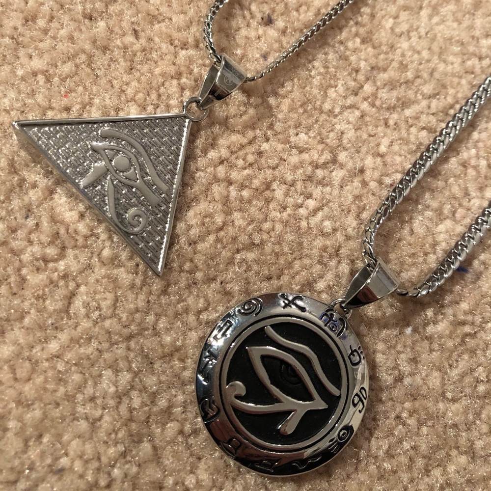 Egyptian Evil eye gypsy silver necklace pyramid